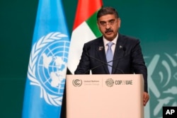 FILE - Pakistan Prime Minister Anwaar-ul-Haq Kakar speaks in Dubai, United Arab Emirates, Dec. 2, 2023.