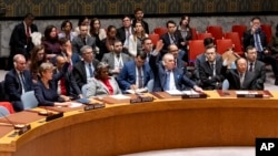 Linda Thomas-Greenfield, US Ambassador and Representative to the UN, abstains as the UN Security Council passes a cease-fire resolution in Gaza during the Muslim holy month of Ramadan, at UN headquarters, March 25, 2024.