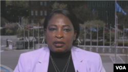 In the image taken from video, Niemat Ahmadi, founder and president of the Darfur Women Action Group, is shown after her testimony to the United Nations Security Council on April 23, 2024.