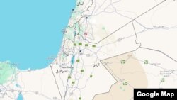 نقشه اسرائیل و بخش‌هایی از لبنان، سوریه، اردن، و مصر