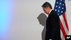 U.S. Secretary of State Antony Blinken leaves after a press conference at the G7 Foreign Ministers meeting on Capri Island, Italy, April 19, 2024.