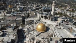 A damaged mosque in the aftermath of a deadly earthquake in rebel-held al-Maland village in Idlib province, Syria, Feb. 24, 2023