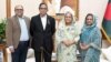 This handout photo released by the Bangladesh Prime Minister's Office on Aug. 10, 2023, shows Akam Sofyol Anam (second from left), his wife, right, and son, left, with Bangladesh Prime Minister Sheikh Hasina (second from right) in Dhaka, Bangladesh, after he was freed.