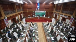 A general view of Economic Community of West African States (ECOWAS) Committee of Chiefs of Defense Staff from ECOWAS countries as they deliberate in Abuja, Nigeria, on the political unrest in the Republic of Niger, Aug. 2, 2023.