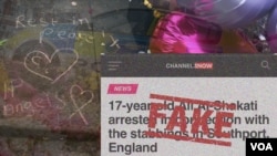 A report by Channel3 Now, a little-known website publishing sensational news under the guise of an American television channel, touched off a week of unrest across England. (VOA collage, from wire photos)