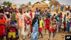 FILE - Refugees are seen gathered at Minawao refugee camp in northern Cameroon, April 18, 2016. 