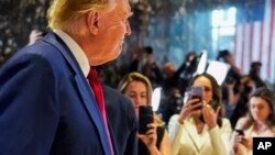 Former US President Donald Trump arrives to speak at a news conference at Trump Tower, May 31, 2024, in New York.