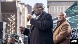 uMkhonto weSizwe (MK) party leader and South Africa's former president Jacob Zuma addresses his supporters outside the Johannesburg High Court in Johannesburg, June 3, 2024.