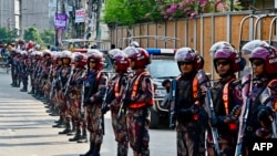 Border Guard Bangladesh (BGB) personnel stand guard during a nationwide strike called by Bangladesh Nationalist Party (BNP) and Jamaat-e-Islami, in Dhaka on Oct. 29, 2023.