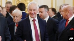 Russian Deputy Prime Minister Andrei Belousov waits to attend Vladimir Putin's inauguration as president at the Kremlin in Moscow, May 7, 2024. Putin has proposed that Belousov take over as the country's defense minister. (Kremlin pool photo via AP)