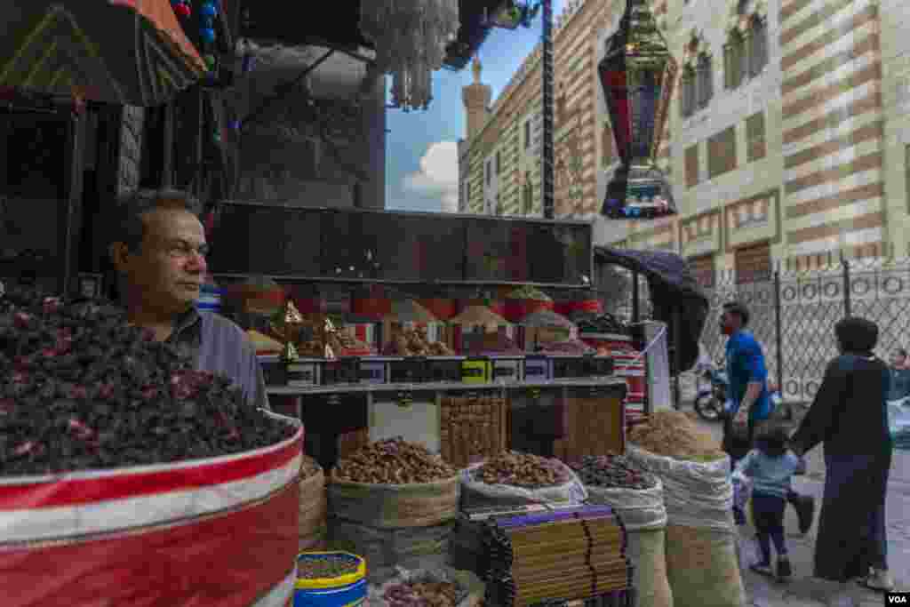 Nuts and seeds are a Ramadan tradition, either as gifts or in recipes, but shopkeeper Hajj Ma’mon says his prices have doubled, even tripled, since last year. (Hamada Elrasam/VOA)