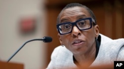FILE - Harvard President Claudine Gay speaks during a hearing of the House Committee on Education on Capitol Hill, Dec. 5, 2023, in Washington. A week later, she remains under pressure regarding her response to questions about antisemitism on her campus.