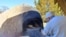 Chef Justin Cherry places his Colonial-style bread into the clay oven. Using a woodburning fire, he heats the oven for about five hours, which keeps it hot for some four hours, he said. (Deborah Block/VOA)