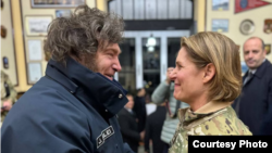Argentina’s President Javier Milei greets visiting U.S. Southern Command chief General Laura Richardson on April 4, 2024, at the Argentine naval base in Ushuaia. (U.S. Embassy, Argentina)