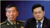 中国官媒报道，中国国防部长李尚福(左)被免除职务，前外交部长秦刚（右）的国务委员职务也被免除。（2023年10月24日）