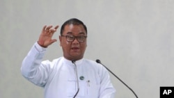 FILE - Military government spokesman Zaw Min Tun, pictured in this undated photo, acknowledged in a phone interview with a pro-military media outlet that towns in northern Shan state had been attacked.