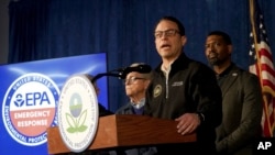 Pennsylvania Governor Josh Shapiro speaks during a news conference in East Palestine, Ohio, Feb. 21, 2023. 
