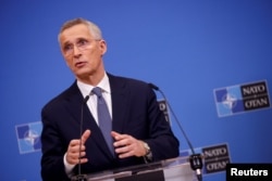 NATO Secretary-General Jens Stoltenberg attends a news conference before a meeting of NATO foreign ministers in Brussels, Belgium, April 3, 2023.