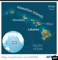 Location of Lahaina in Maui, Hawaii