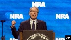 FILE - Wayne LaPierre, CEO and executive vice president of the National Rifle Association, addresses the NRA Convention on April 14, 2023, in Indianapolis, Indiana. LaPierre resigned from those positions on Jan. 5, 2024, effective Jan. 31, 2024. 