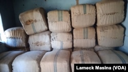 In this photo taken in June 2023, tobacco bales sit ready for sale in Katenje village in the Kasungu district of Malawi.