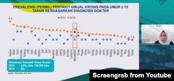 Direktur Pencegahan dan Pengendalian Penyakit Tidak Menular (P2PTM), Kementerian Kesehatan (Kemenkes), Eva Susanti menjelaskan prevalensi (permil) penyakit ginjal kronis di Indonesia, Selasa (7 Maret 2023) (Foto: Tangkapan Layar)