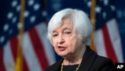 FILE - Treasury Secretary Janet Yellen speaks at Johns Hopkins University School of Advanced International Studies in Washington, D.C., April 20, 2023.