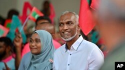 Maldives' main opposition candidate Mohamed Muiz participates in a rally as he concludes his campaign for the second round of presidential election in capital Male, Maldives, Sept.29, 2023.