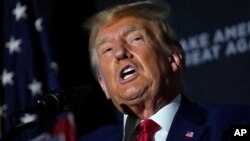 Former President Donald Trump campaigns at Windham High School in Windham, N.H., Aug. 8, 2023. A federal judge presiding over Trump's trial on charges of trying to overturn the 2020 election has ordered Trump's attorneys and federal prosecutors to appear in court Friday.