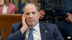 Harvey Weinstein appears at Manhattan criminal court for a preliminary hearing in New York, May 1, 2024. A week earlier, New York's highest court threw out his 2020 rape conviction. 