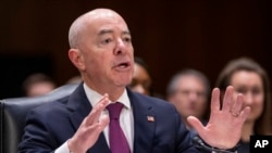 FILE - U.S. Homeland Security Secretary Alejandro Mayorkas testifies during a hearing of the Senate Appropriations Committee on Capitol Hill, Nov. 8, 2023, in Washington. 