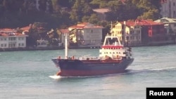 FILE - Palau-flagged vessel Sukru Okan transits Bosphorus in Istanbul, Turkey this screen grab from a video taken July 10, 2023.
