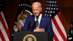President Joe Biden speaks at an event commemorating the 60th anniversary of the Civil Rights Act, July 29, 2024, at the LBJ Presidential Library in Austin, Texas.