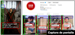 Comparación de la miniatura del video viralizado (izquierda) con el feed de Instagram de BBC News (derecha).