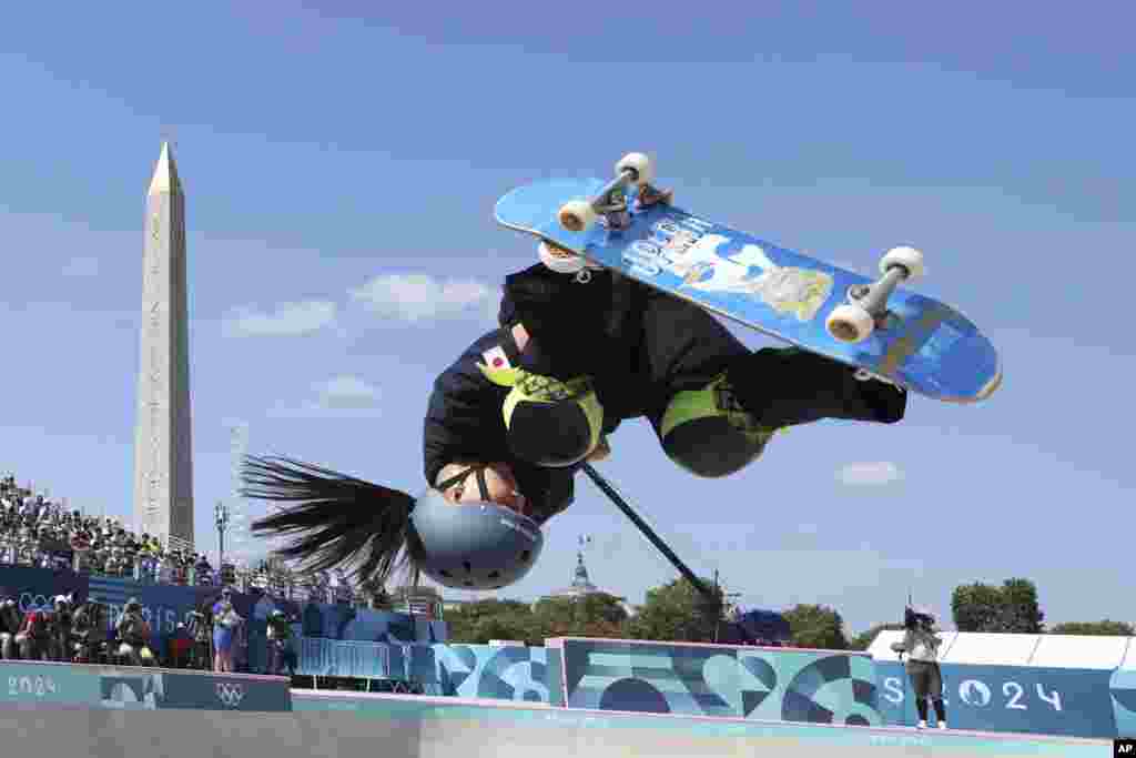 Japan's Kokona Hiraki competes in the women's park skateboarding preliminaries at the 2024 Summer Olympics in Paris, France.