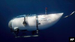 FILE - This photo provided by OceanGate Expeditions shows a submersible vessel named Titan used to visit the wreckage site of the Titanic.