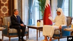 U.S. Secretary of State Antony Blinken meets with Qatari Emir Sheikh Tamim bin Hamad al-Thani at Lusail Palace in Doha, Qatar, June 12, 2024.