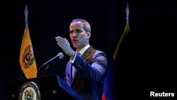 FILE - Venezuelan opposition leader Juan Guaido delivers a speech in Caracas, Venezuela, Jan. 26, 2023.