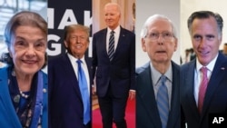 From left to right: Sen. Dianne Feinstein, who died in office at 90; former president Donald Trump, 77; President Joe Biden, 80; Sen. Mitch McConnell, 81; Sen. Mitt Romney, 76. 