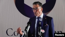 FILE - Chairman of the Copenhagen Democracy Summit and former NATO Secretary-General, Anders Fogh Rasmussen, talks to journalists during a news conference at the Copenhagen Democracy Summit, in Copenhagen, Denmark, May 15, 2023. 
