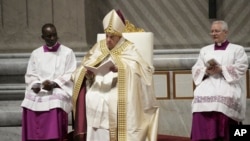 Pope Francis presides over the second vespers in St. Peter's Basilica on Ascension Day, May 9, 2024.