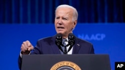 President Joe Biden speaks at the 115th NAACP National Convention in Las Vegas, July 16, 2024.
