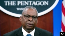 FILE - Secretary of Defense Lloyd Austin speaks at a virtual Ukraine Defense Contact Group meeting, Nov. 22, 2023, at the Pentagon. 