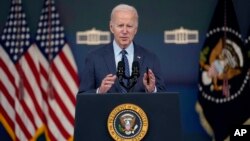 President Joe Biden speaks about the Chinese surveillance balloon and other unidentified objects shot down by the U.S. military, Feb. 16, 2023, in Washington. 