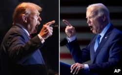 Photos taken in Columbia, South Carolina, show former U.S. President Donald Trump, left, on Feb. 24, 2024, and current U.S. President Joe Biden on Jan. 27, 2024.