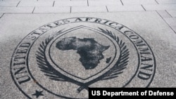 FILE - The logo of U.S. Africa Command is seen in Stuttgart, Germany, Sept. 5, 2019.