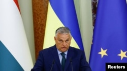 Hungary's Prime Minister Viktor Orban attends a joint news briefing with Ukrainian President Volodymyr Zelenskiy, in Kyiv, Ukraine July 2, 2024.