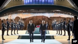 Рускиот и узбекистанскиот претседател за време на посетата на Путин на Ташкент, Узбекистан, 26 мај 2024 година