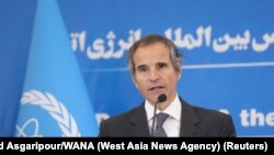 FILE — International Atomic Energy Agency Director General Rafael Grossi appears during a news conference in Tehran, Iran, March 4, 2023. The U.N.'s nuclear watchdog said Wednesday that Iran's September decision to withdraw the accreditation of several inspectors was unjustified.