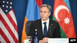 U.S. Secretary of State Antony Blinken speaks during the bilateral peace negotiation with Armenia and Azerbaijan, at the George Shultz National Foreign Affairs Training Center in Arlington, Virginia, May 4, 2023.